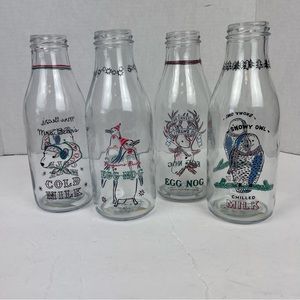 Anthropology 4-pc set of George & Viv Holiday milk bottles-NWT-Christmas Set
